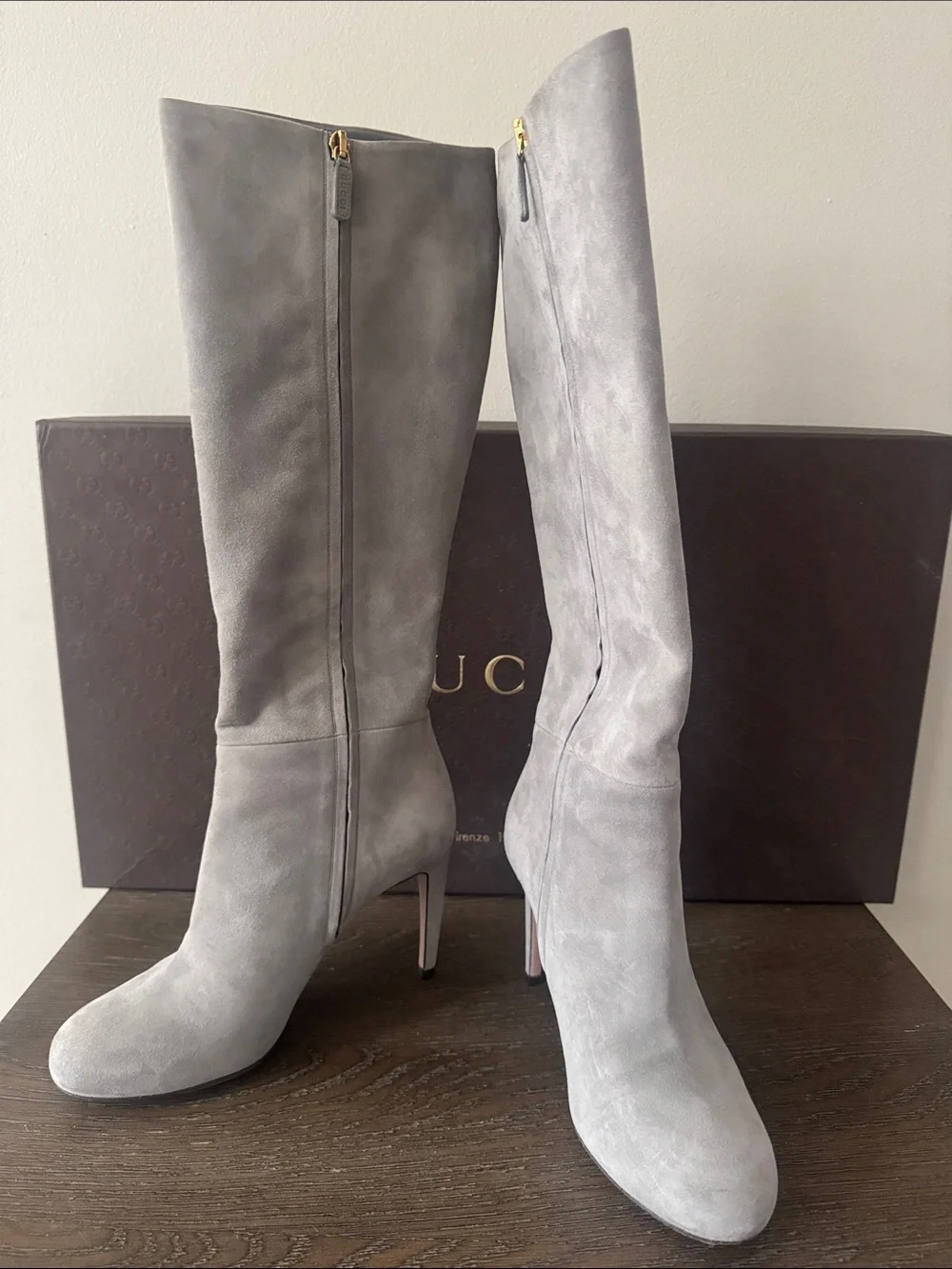 Gucci Light Grey Suede Over-the-Knee Stiletto Boots